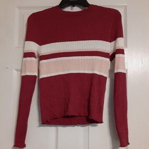 Women's Society 212 Ribbed Striped Frilly Hem Long Sleeve Fall Shirt